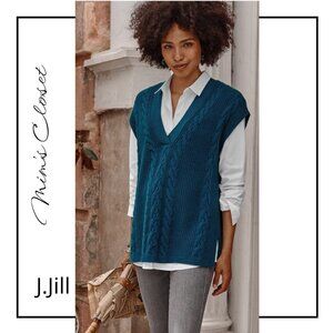 J.JILL V-Neck Cable Knit Oveersized Vest - Peacock Blue - Size M